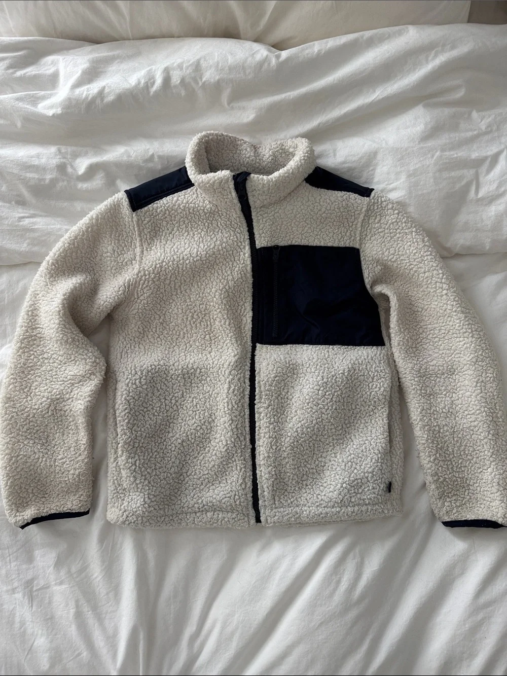 GAP Cream Sherpa Jacket with Navy Contrast Pocket